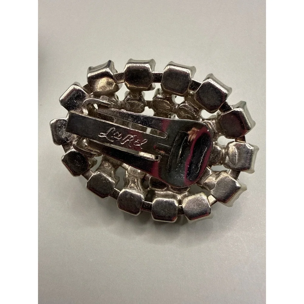 Le‎ Rel Vintage Silver Tone Clear Rhinestone Baguette Cluster Clip On Earrings